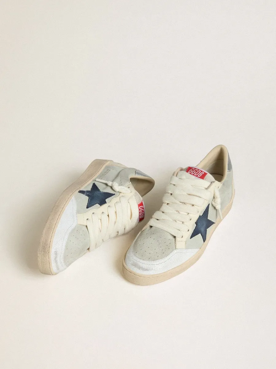 Ball Star Uomo in suede grigio con stella in nabuk blu e talloncino in pelle laminata