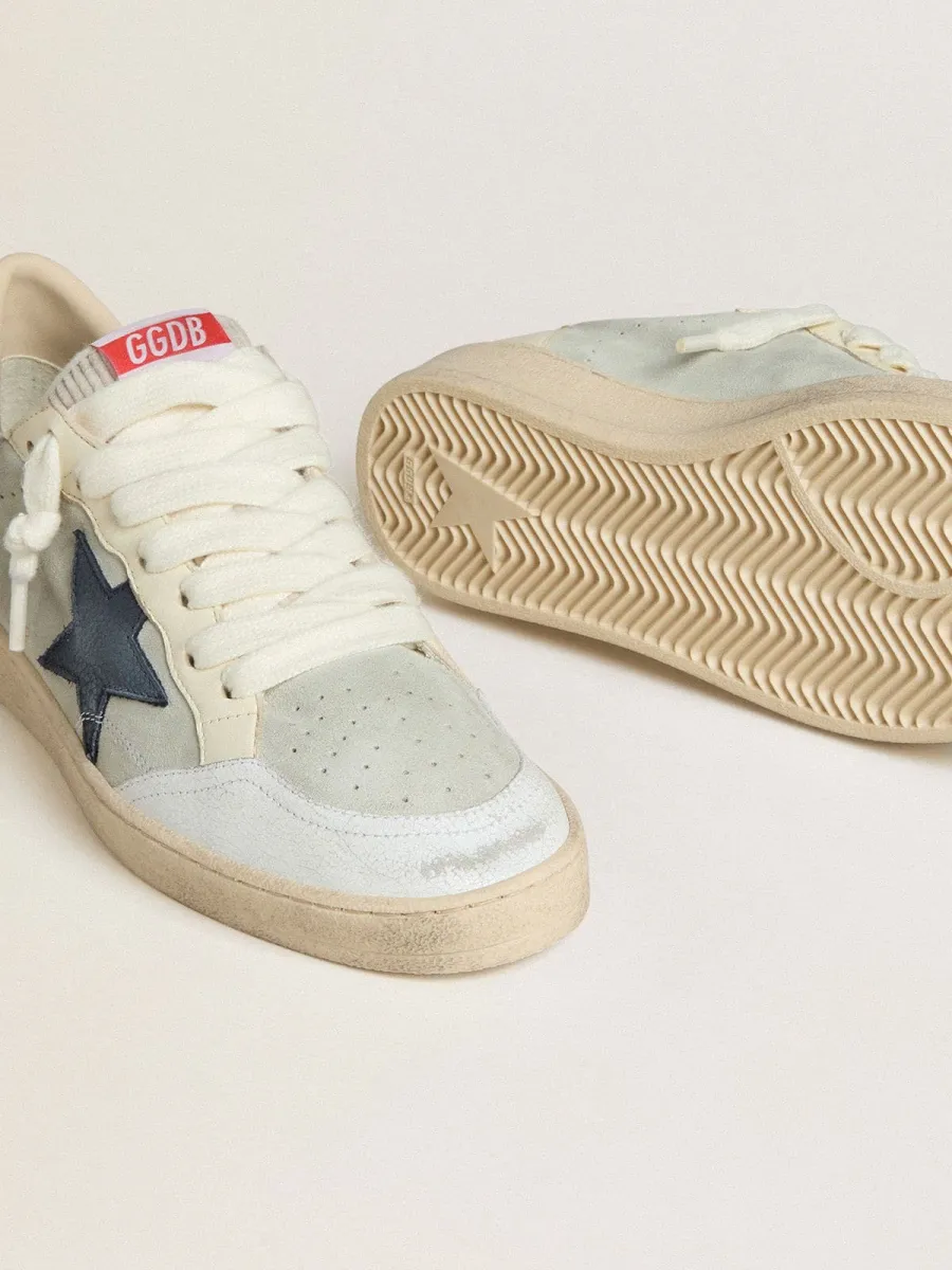 Ball Star Uomo in suede grigio con stella in nabuk blu e talloncino in pelle laminata