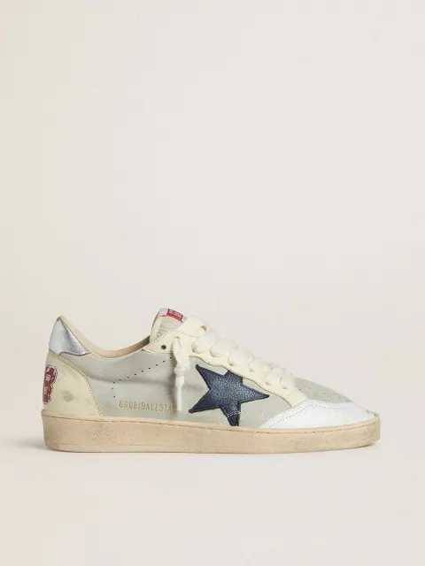 Ball Star Uomo in suede grigio con stella in nabuk blu e talloncino in pelle laminata