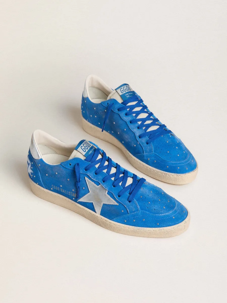 Ball Star Uomo in suede azzurro con borchie e stella in pelle laminata argento