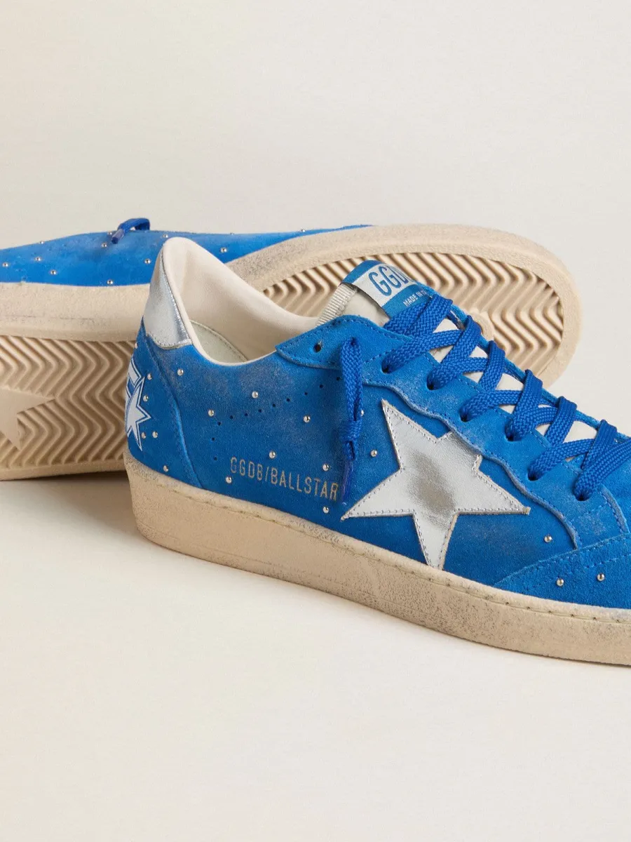 Ball Star Uomo in suede azzurro con borchie e stella in pelle laminata argento