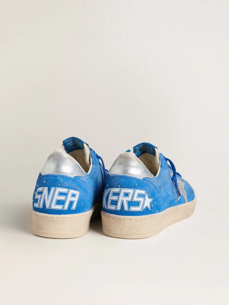 Ball Star Uomo in suede azzurro con borchie e stella in pelle laminata argento