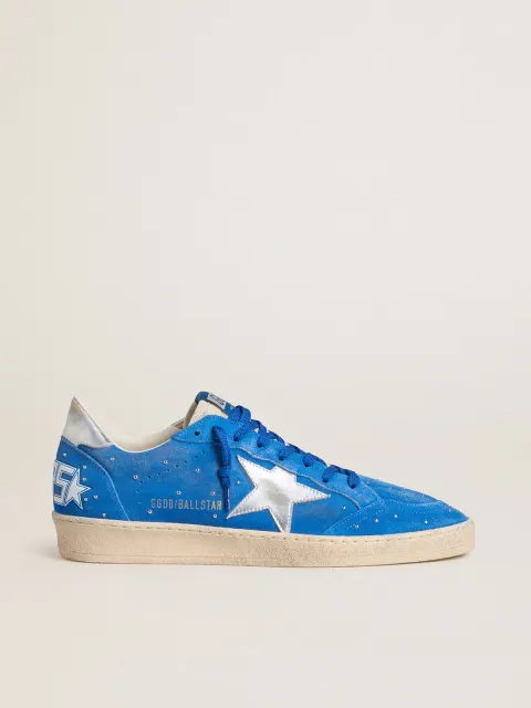 Ball Star Uomo in suede azzurro con borchie e stella in pelle laminata argento