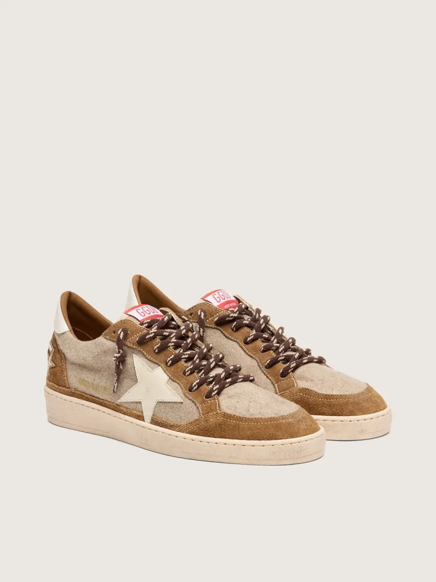Ball Star Uomo in lana con stella in pelle crema e inserti in pelle cerata marrone
