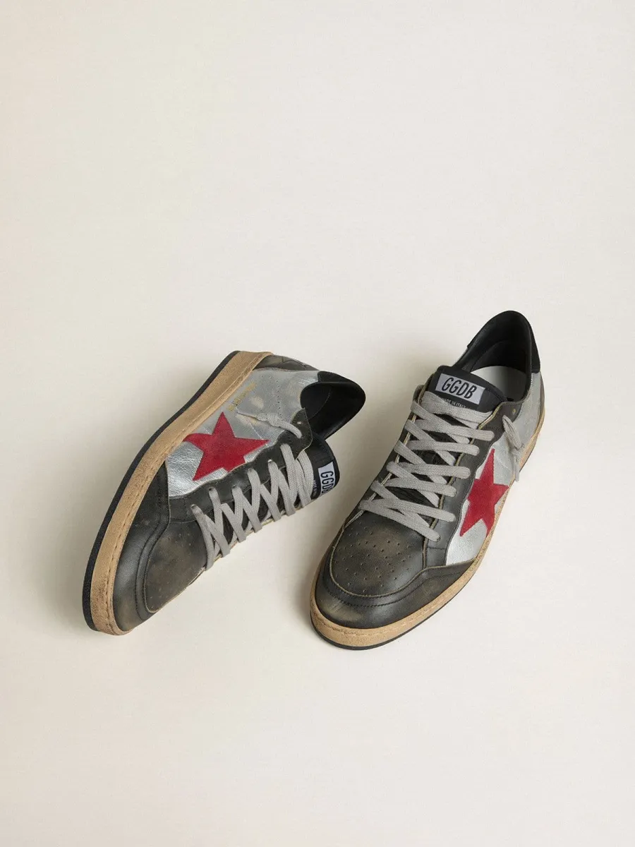 Ball Star Uomo LTD in pelle laminata argento con stella in suede rosso e inserti neri