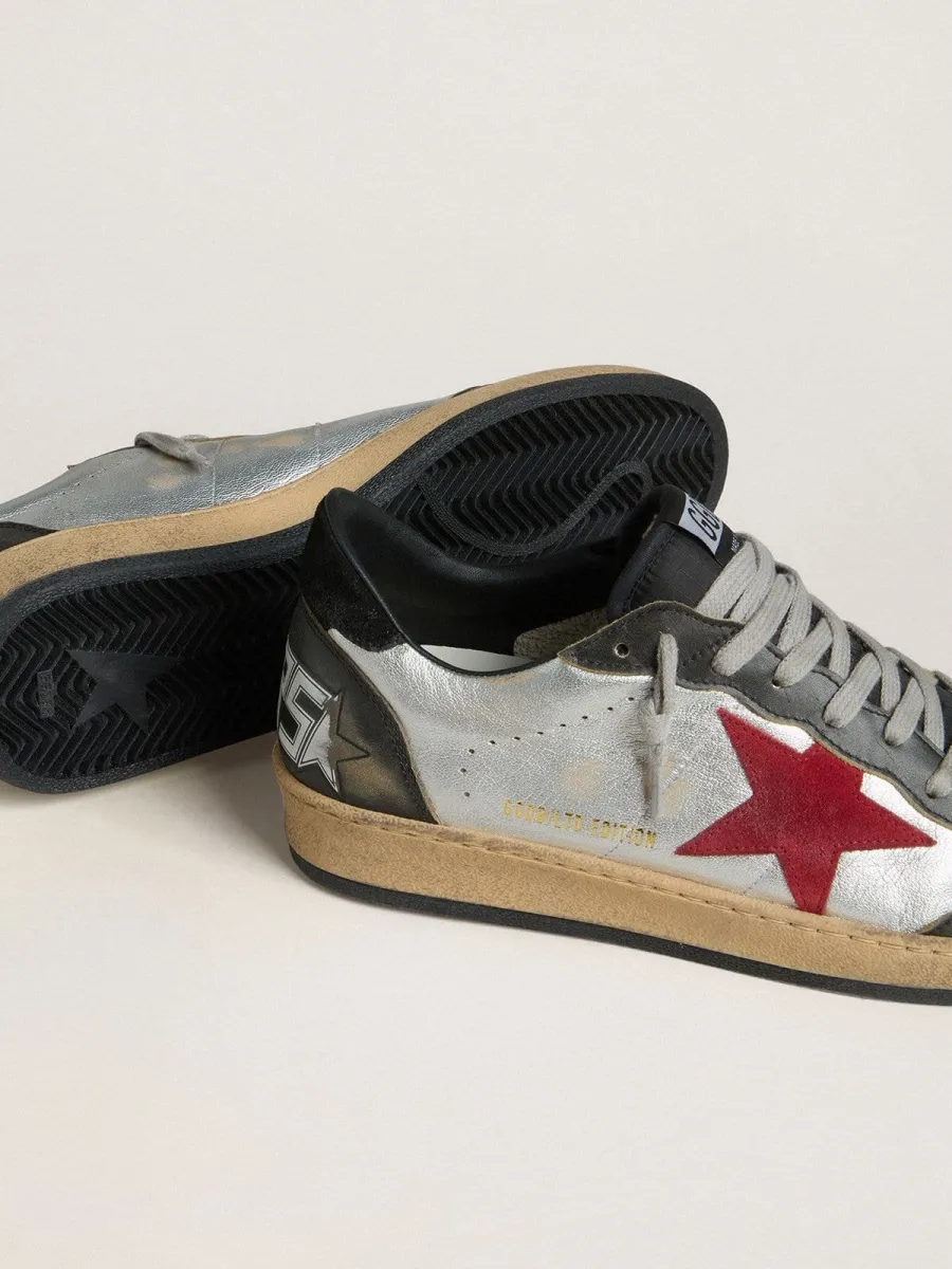 Ball Star Uomo LTD in pelle laminata argento con stella in suede rosso e inserti neri