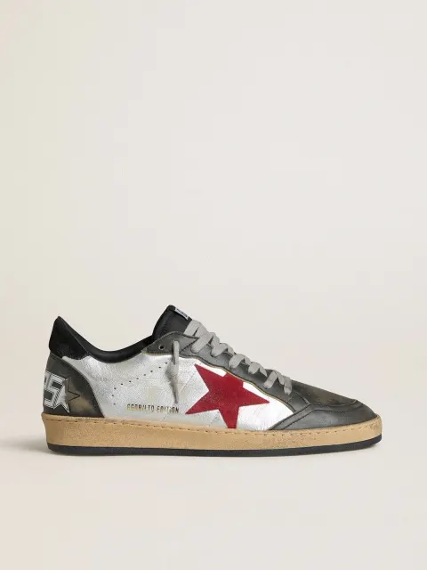 Ball Star Uomo LTD in pelle laminata argento con stella in suede rosso e inserti neri