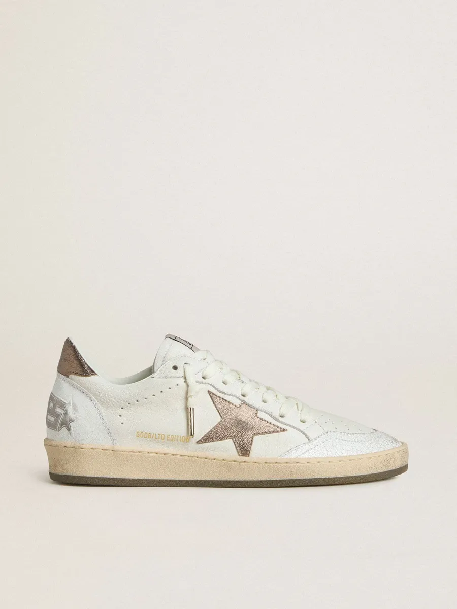 Ball Star Uomo in nappa bianca con stella e talloncino in pelle laminata color bronzo