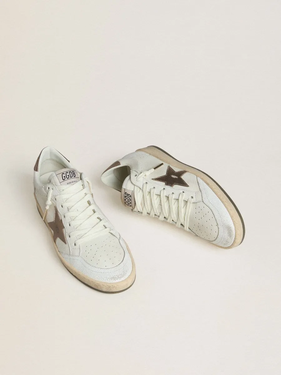 Ball Star Uomo in nappa bianca con stella e talloncino in pelle laminata color bronzo