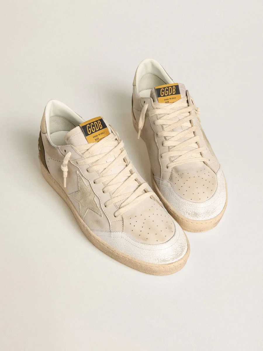 Ball Star Uomo LTD con stella in suede beige e talloncino in pelle laminata platino