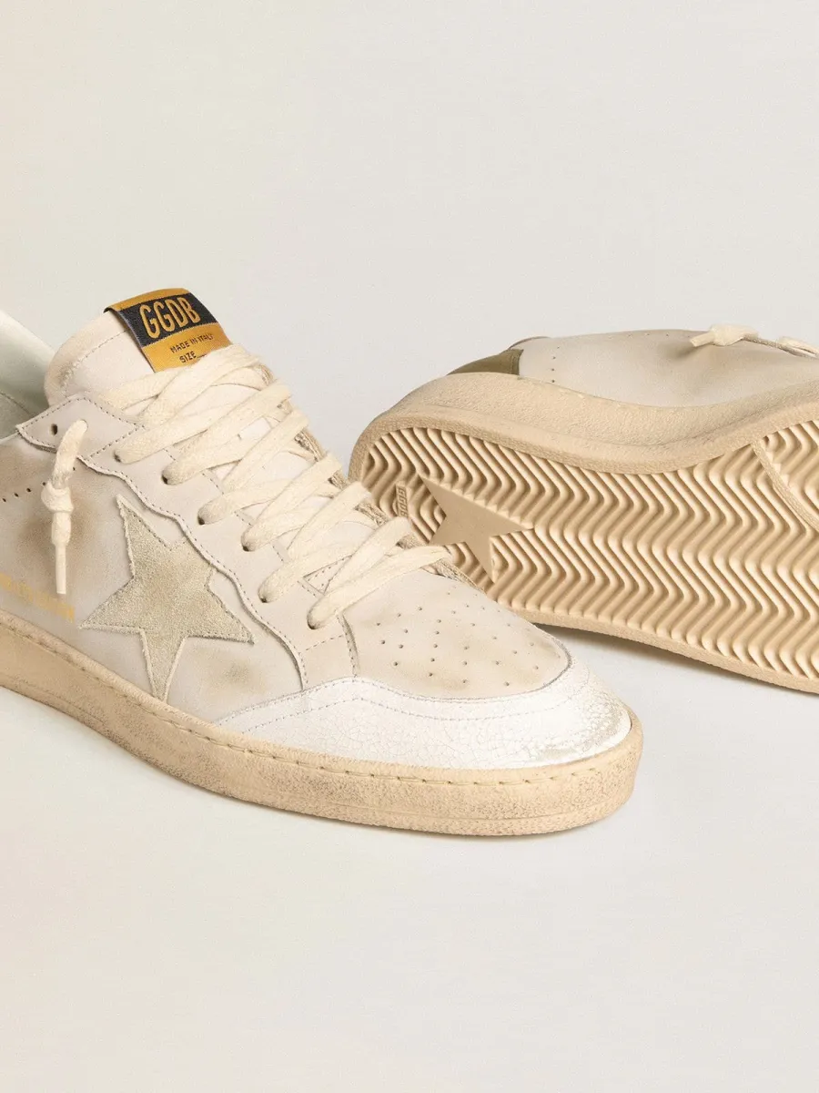Ball Star Uomo LTD con stella in suede beige e talloncino in pelle laminata platino