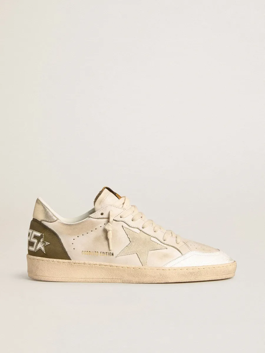 Ball Star Uomo LTD con stella in suede beige e talloncino in pelle laminata platino