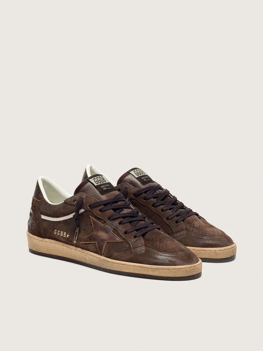 Ball Star Uomo in suede marrone con stella e talloncino in pelle marrone