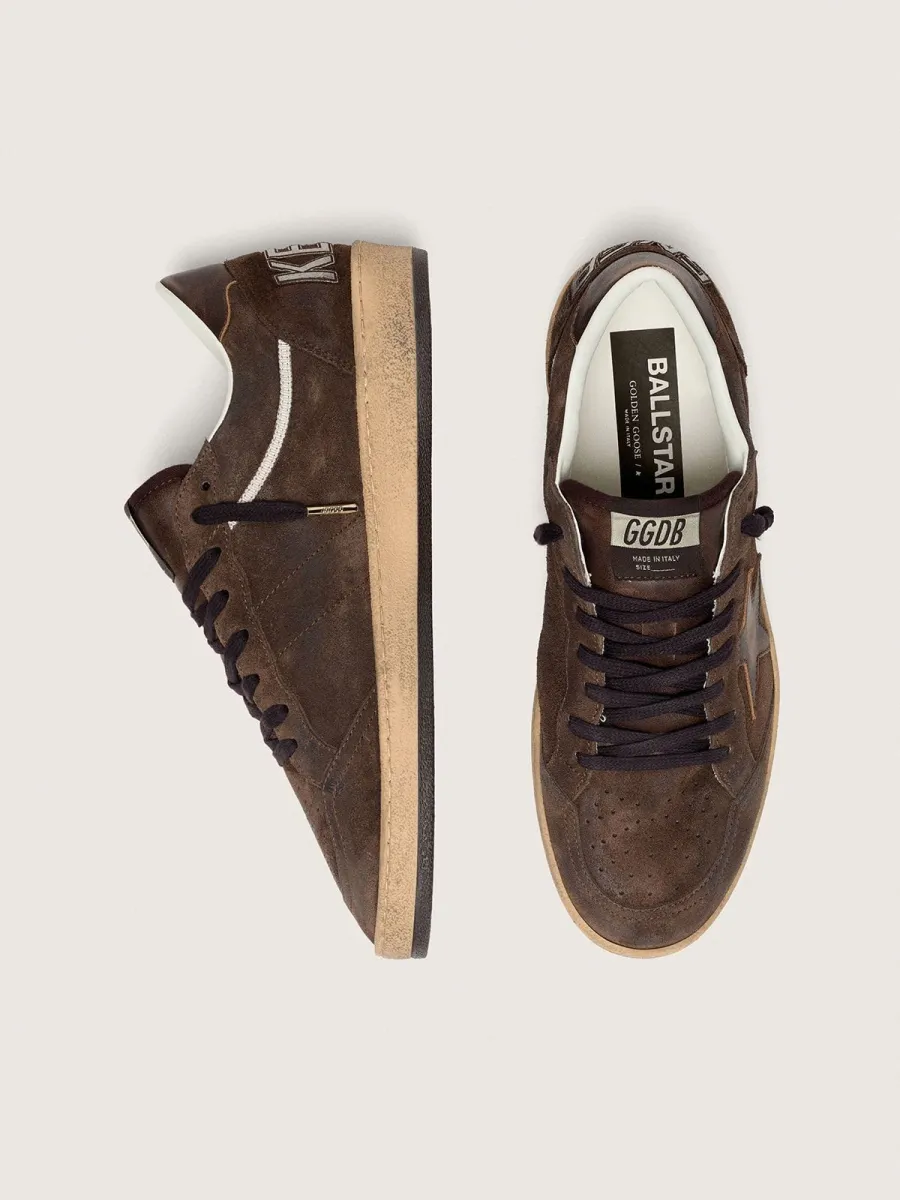 Ball Star Uomo in suede marrone con stella e talloncino in pelle marrone