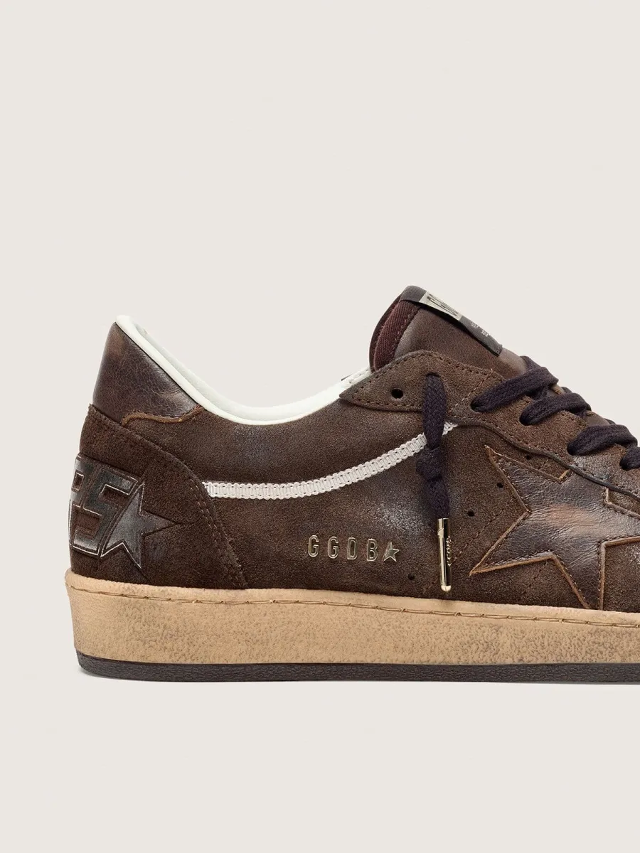Ball Star Uomo in suede marrone con stella e talloncino in pelle marrone