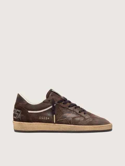 Ball Star Uomo in suede marrone con stella e talloncino in pelle marrone