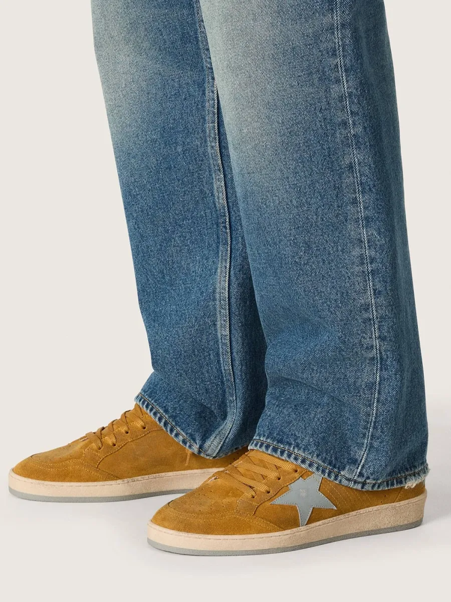 Ball Star Uomo in suede ocra con stella in pelle e talloncino in suede azzurro