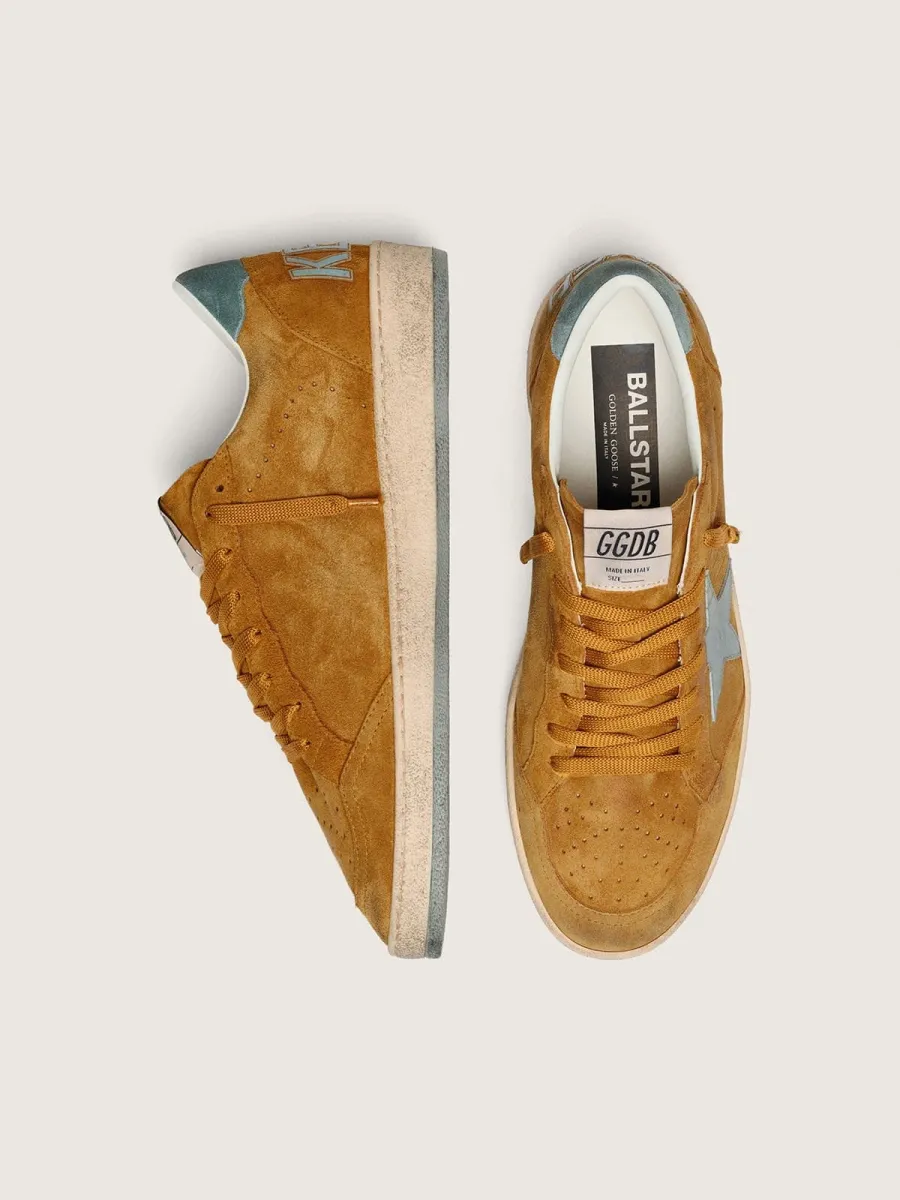 Ball Star Uomo in suede ocra con stella in pelle e talloncino in suede azzurro