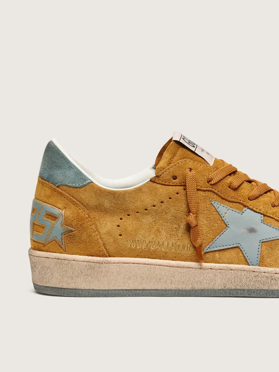 Ball Star Uomo in suede ocra con stella in pelle e talloncino in suede azzurro