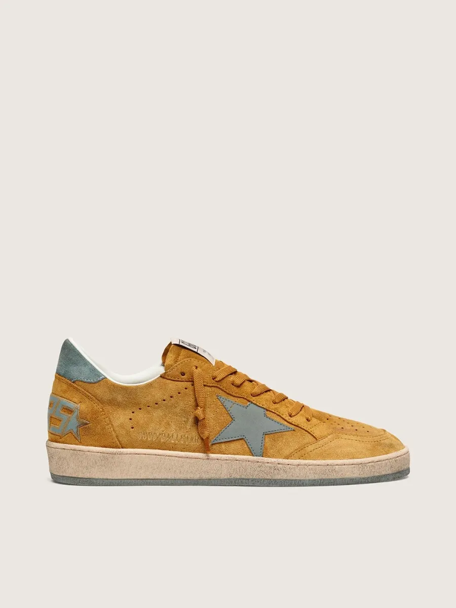 Ball Star Uomo in suede ocra con stella in pelle e talloncino in suede azzurro
