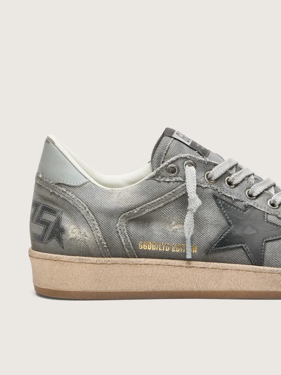 Ball Star LTD uomo in denim grigio con stella in pelle nera