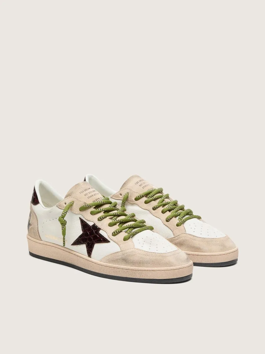 Ball Star uomo in pelle bianca con stella bordeaux effetto coccodrillo