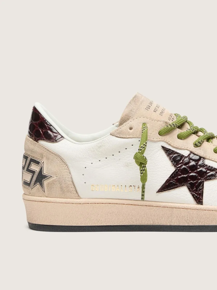 Ball Star uomo in pelle bianca con stella bordeaux effetto coccodrillo