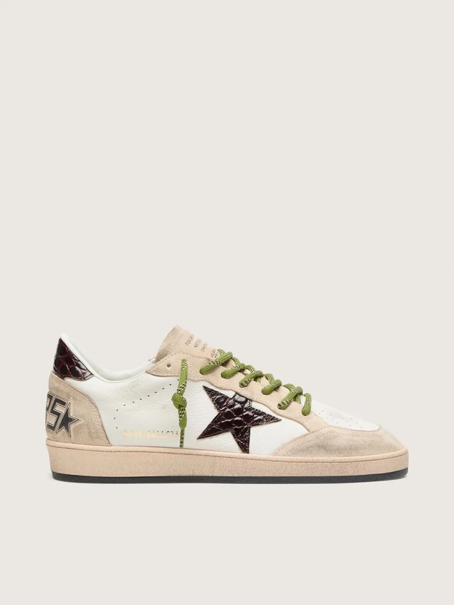 Ball Star uomo in pelle bianca con stella bordeaux effetto coccodrillo