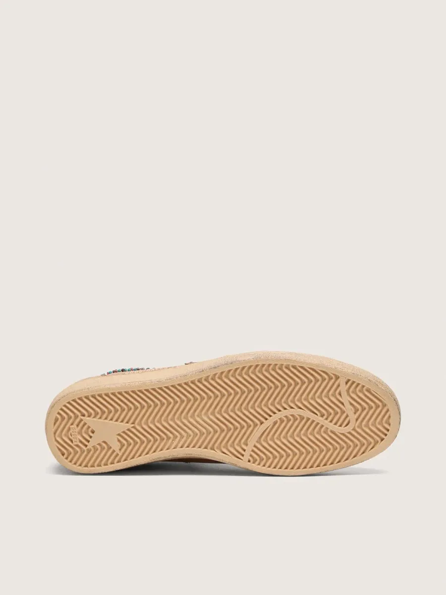 Ball Star uomo in pelle marrone con stella in suede beige e perline applicate