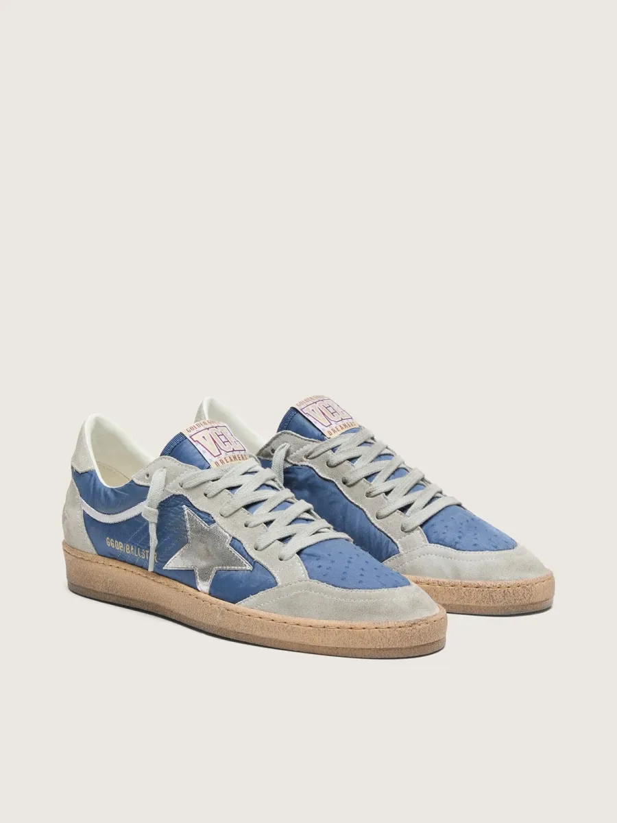 Ball Star uomo in nylon blu denim con inserti in suede grigio chiaro e stella in pelle laminata argento