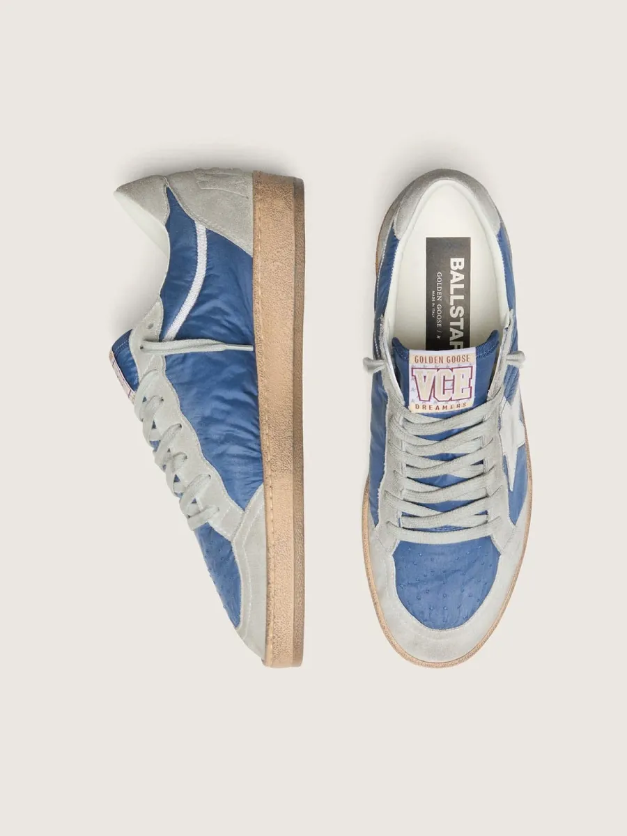 Ball Star uomo in nylon blu denim con inserti in suede grigio chiaro e stella in pelle laminata argento
