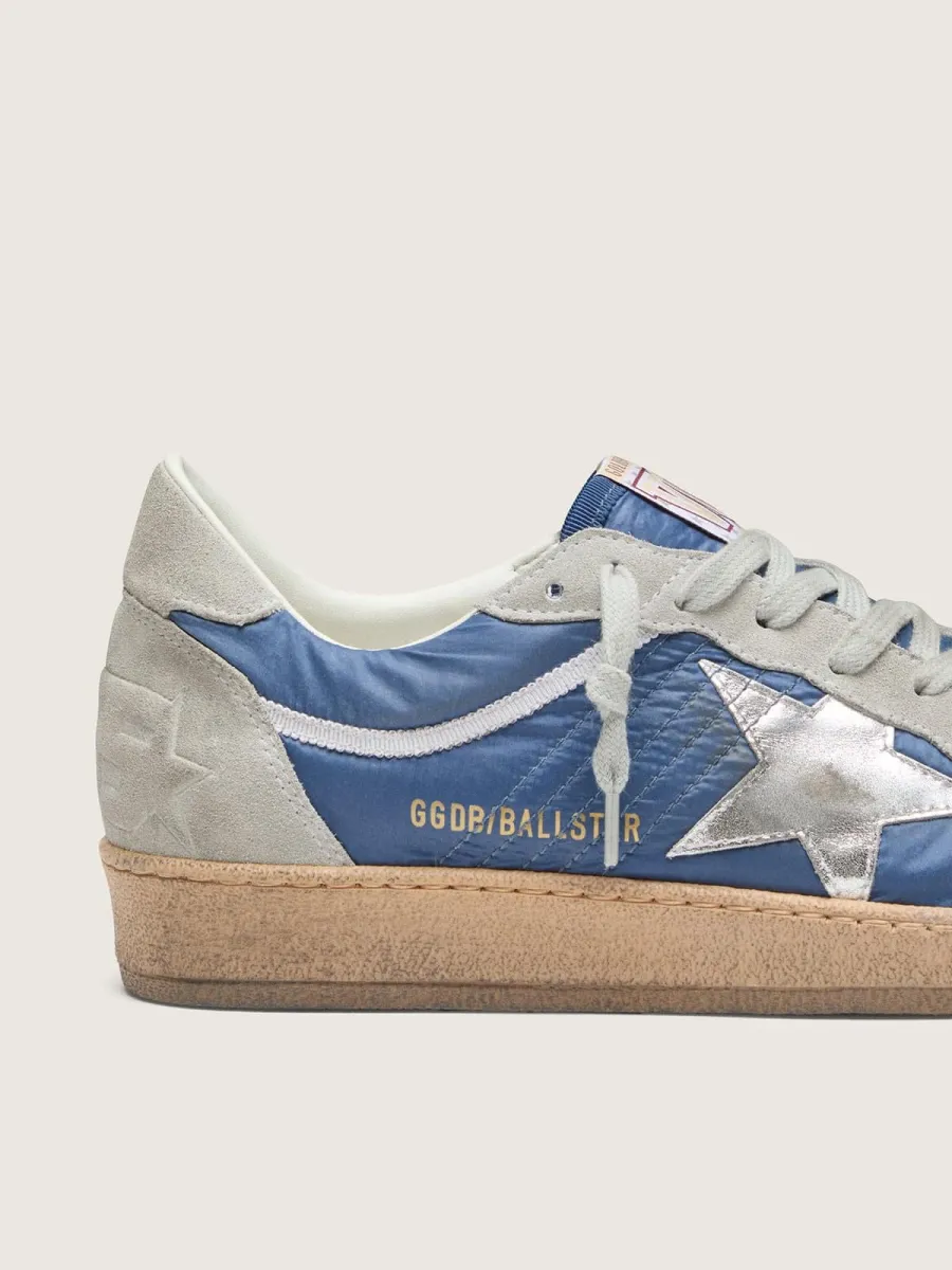 Ball Star uomo in nylon blu denim con inserti in suede grigio chiaro e stella in pelle laminata argento