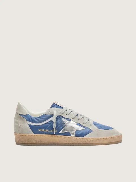 Ball Star uomo in nylon blu denim con inserti in suede grigio chiaro e stella in pelle laminata argento