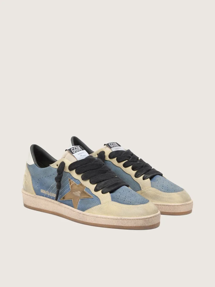 Ball Star LTD uomo in suede blu jeans e beige con stella in pelle laminata oro