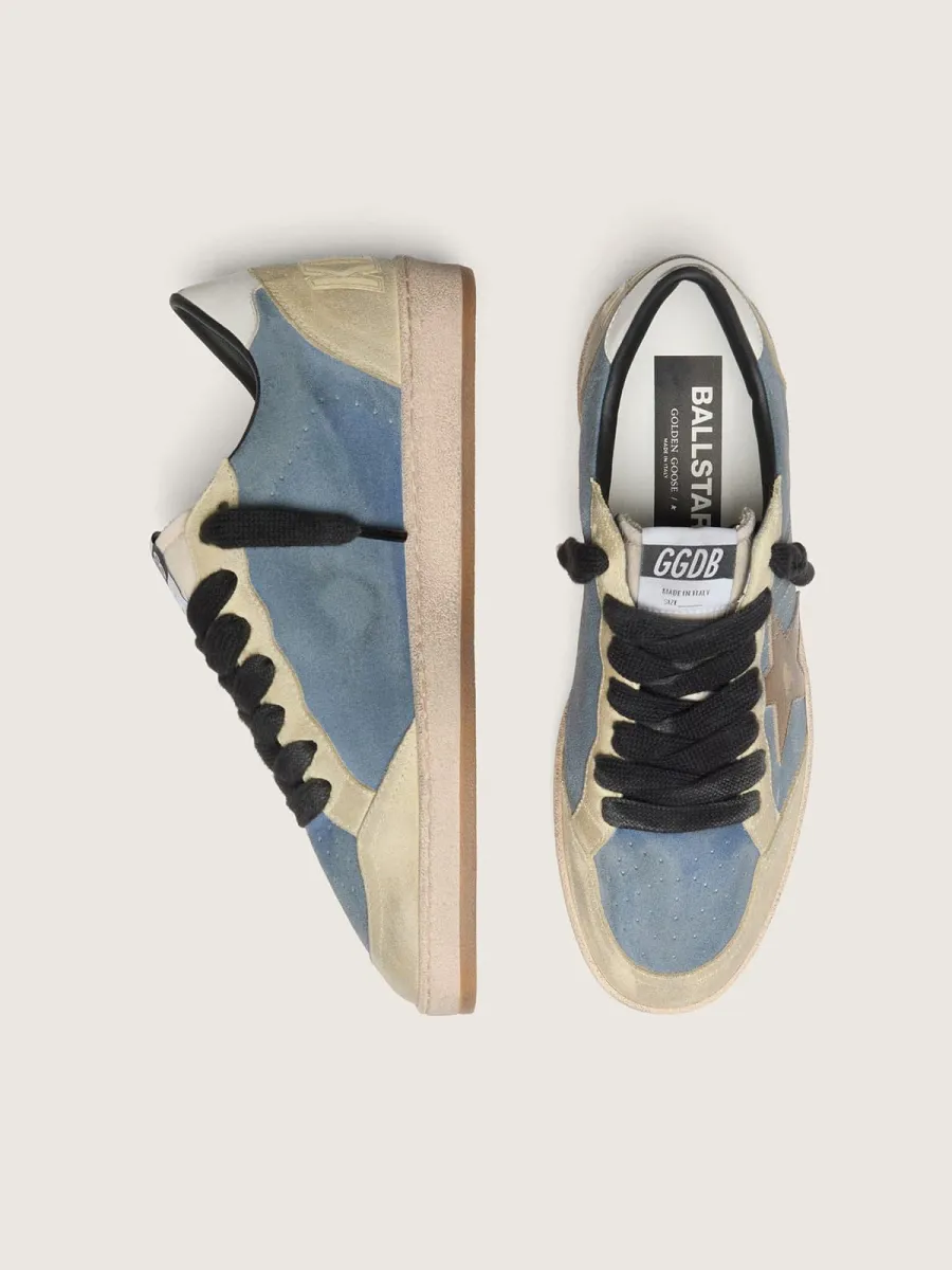 Ball Star LTD uomo in suede blu jeans e beige con stella in pelle laminata oro