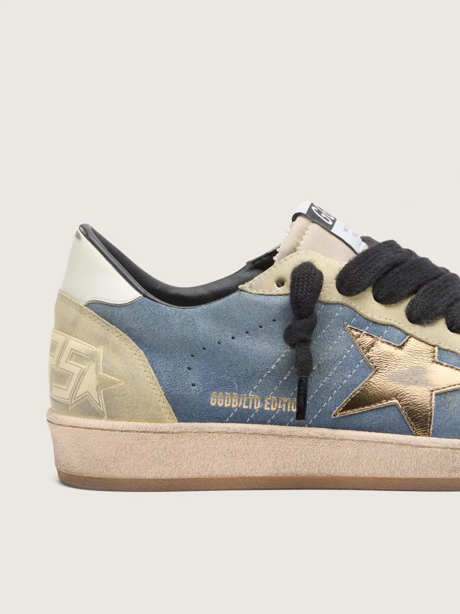 Ball Star LTD uomo in suede blu jeans e beige con stella in pelle laminata oro
