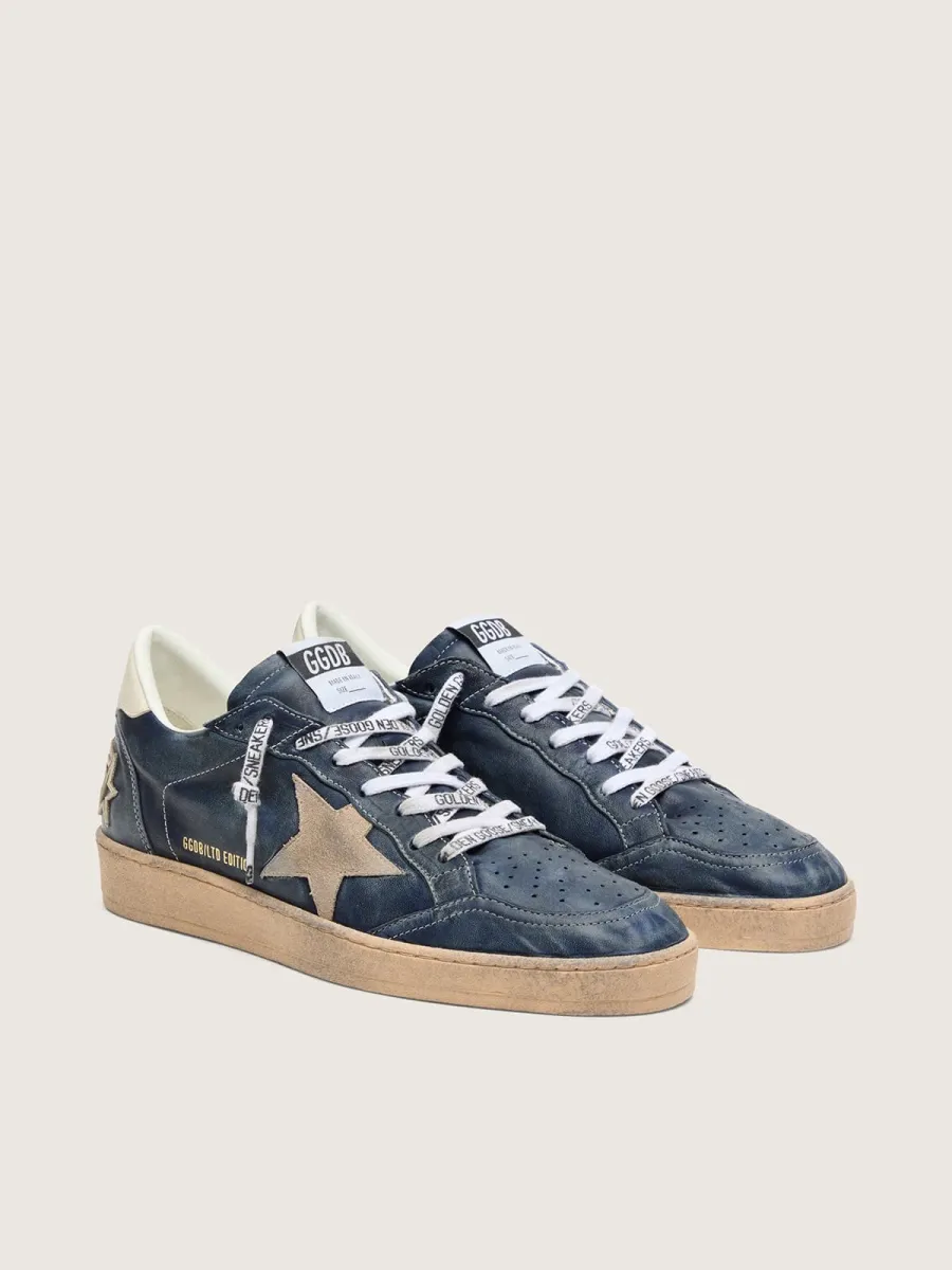 Ball Star LTD uomo in pelle blu scuro con stella in suede beige