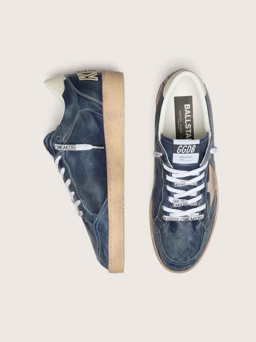 Ball Star LTD uomo in pelle blu scuro con stella in suede beige