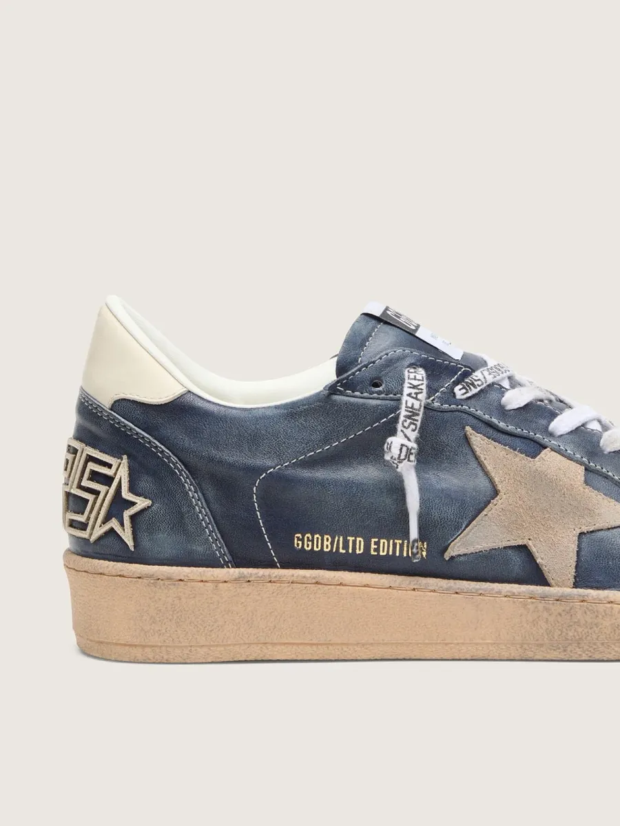 Ball Star LTD uomo in pelle blu scuro con stella in suede beige