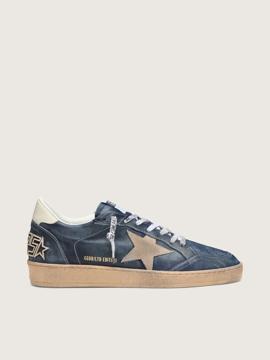 Ball Star LTD uomo in pelle blu scuro con stella in suede beige