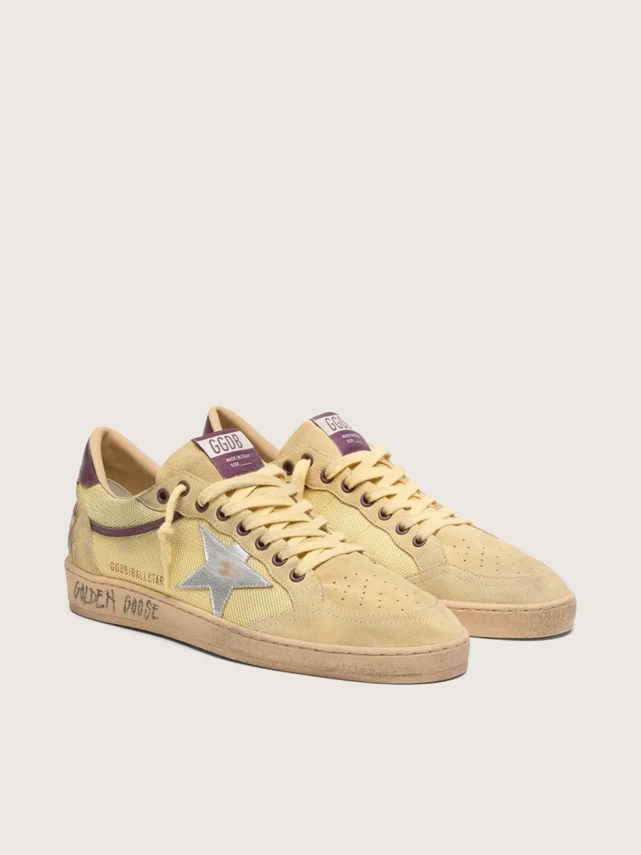 Ball Star uomo in suede giallo con stella argento e inserti in rete gialla
