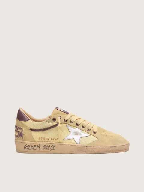 Ball Star uomo in suede giallo con stella argento e inserti in rete gialla