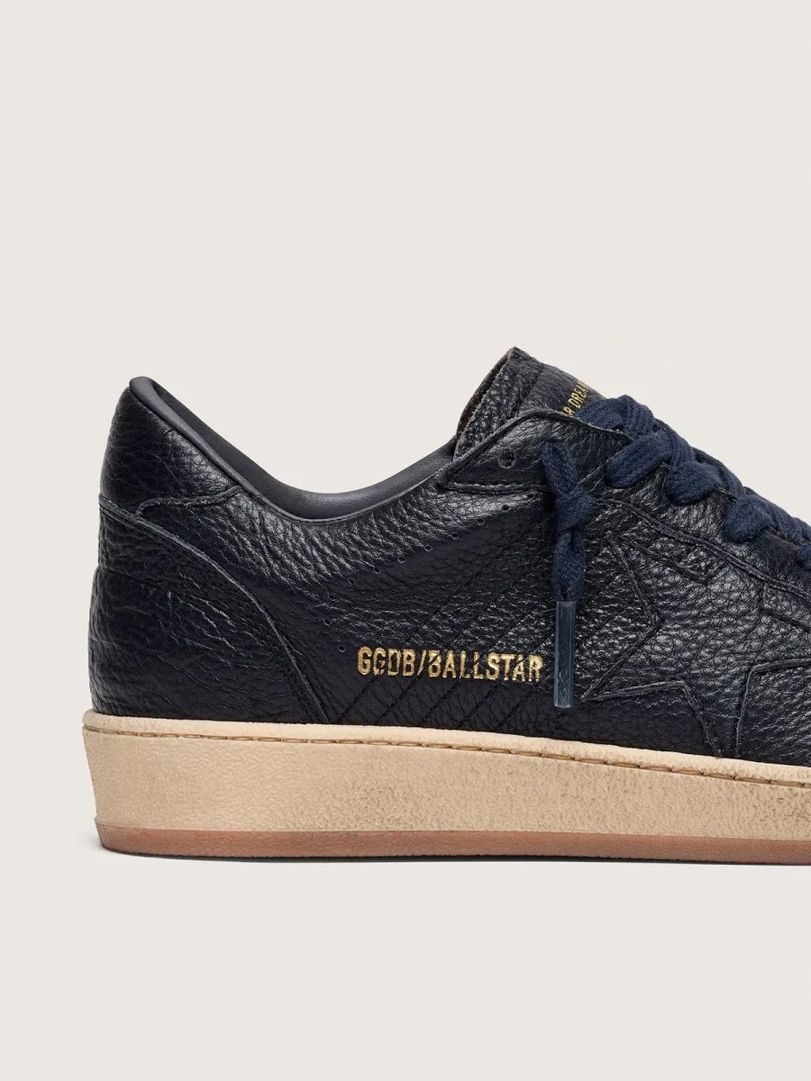 Ball Star uomo in pelle blu navy con stella in pelle ton sur ton