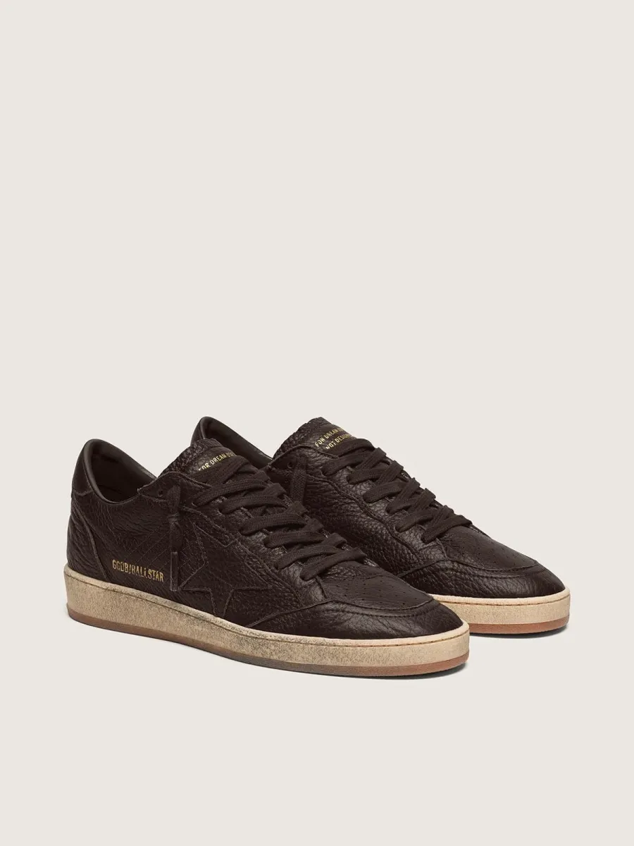 Ball Star uomo in pelle marrone scuro con stella in pelle ton sur ton