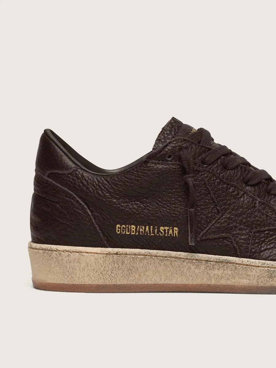 Ball Star uomo in pelle marrone scuro con stella in pelle ton sur ton