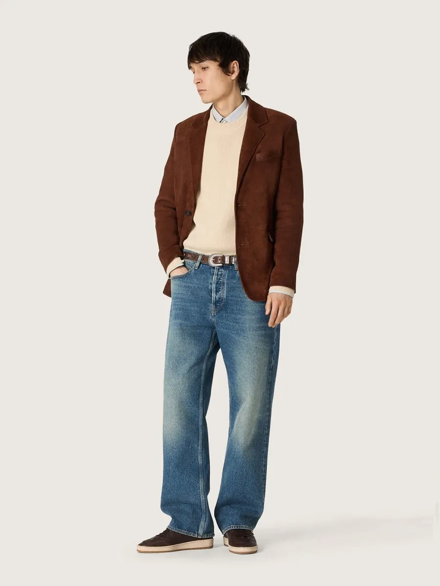 Ball Star uomo in pelle marrone scuro con stella in pelle ton sur ton