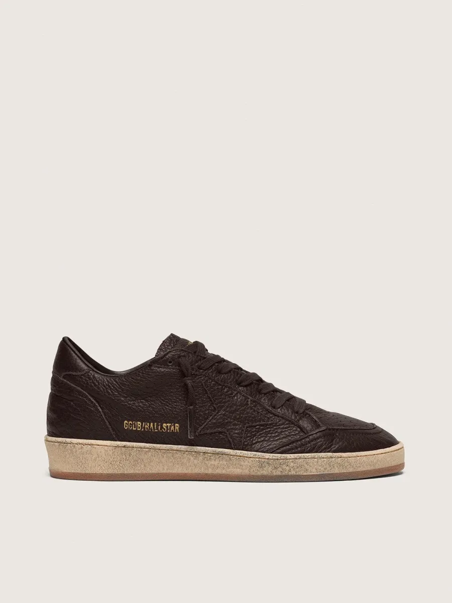 Ball Star uomo in pelle marrone scuro con stella in pelle ton sur ton