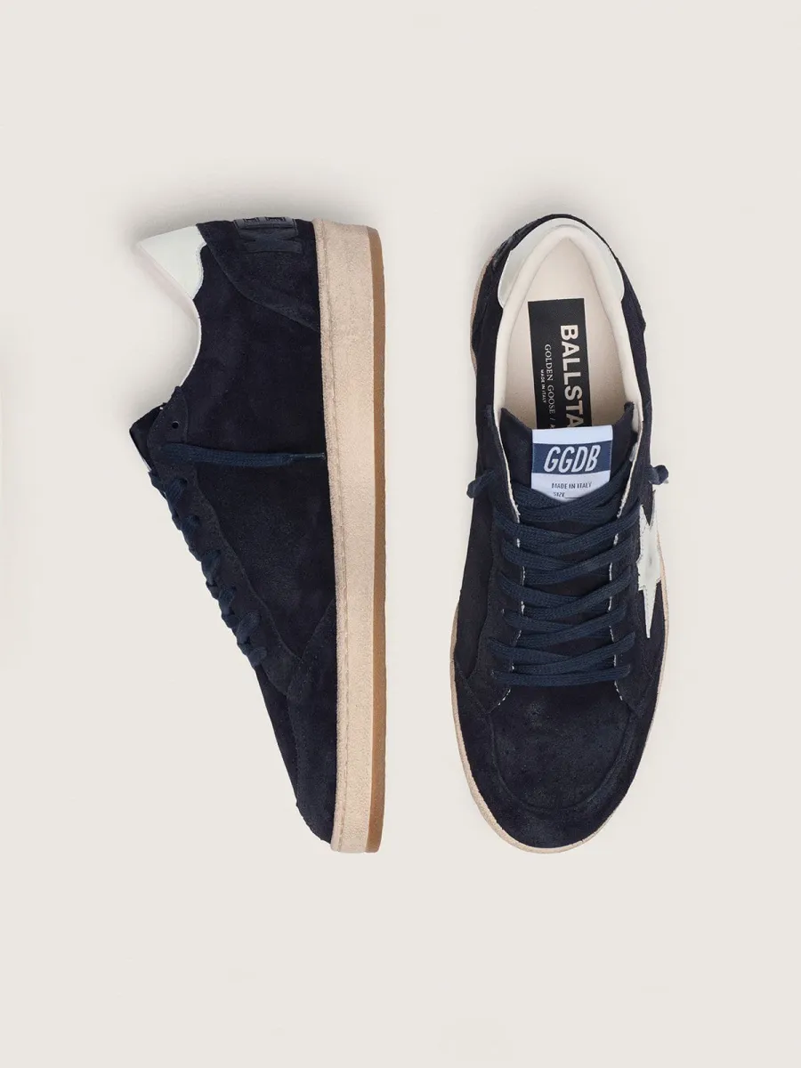 Ball Star uomo in suede blu scuro con stella in pelle bianca