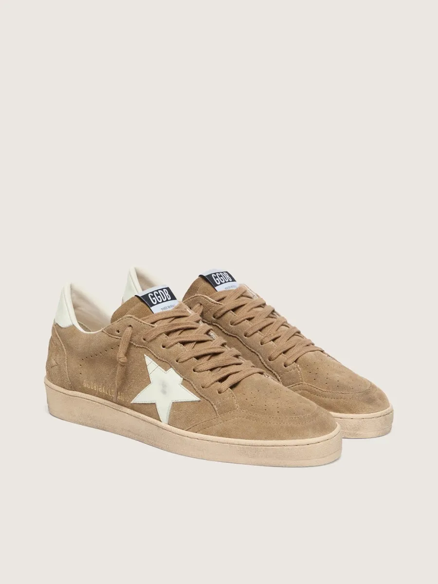 Ball Star uomo in suede marrone  con stella in pelle bianca