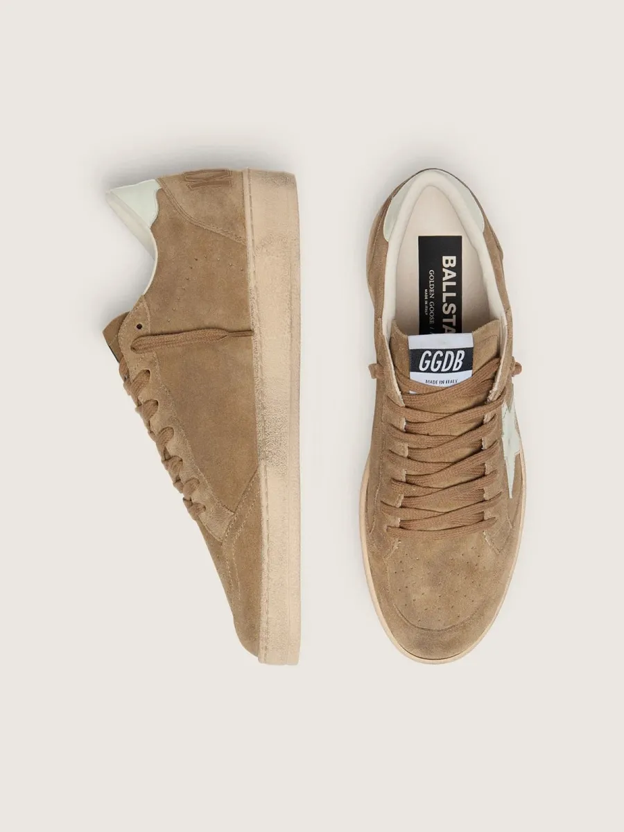 Ball Star uomo in suede marrone  con stella in pelle bianca